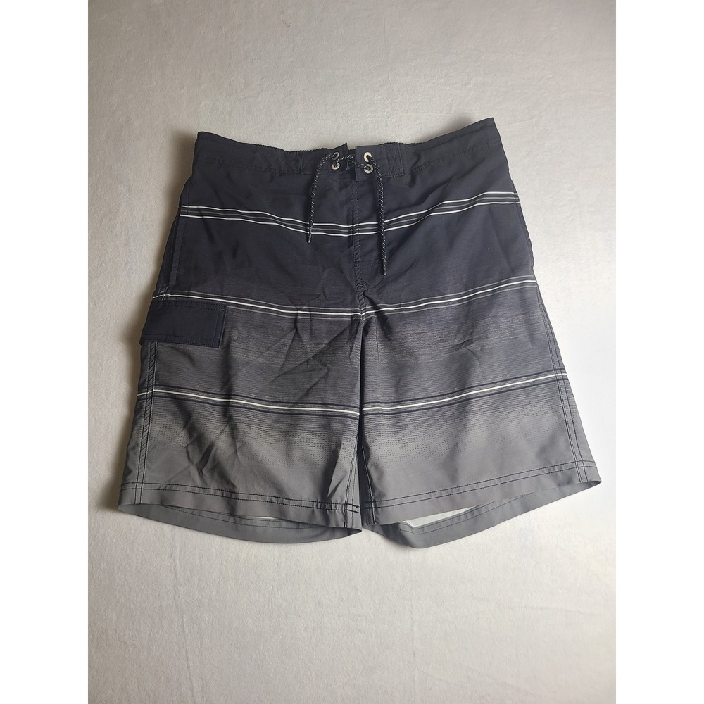 George Board Shorts Mens‎ M 32-34 Grey Black Ombre Stripe Swim Trunks GM20101Y